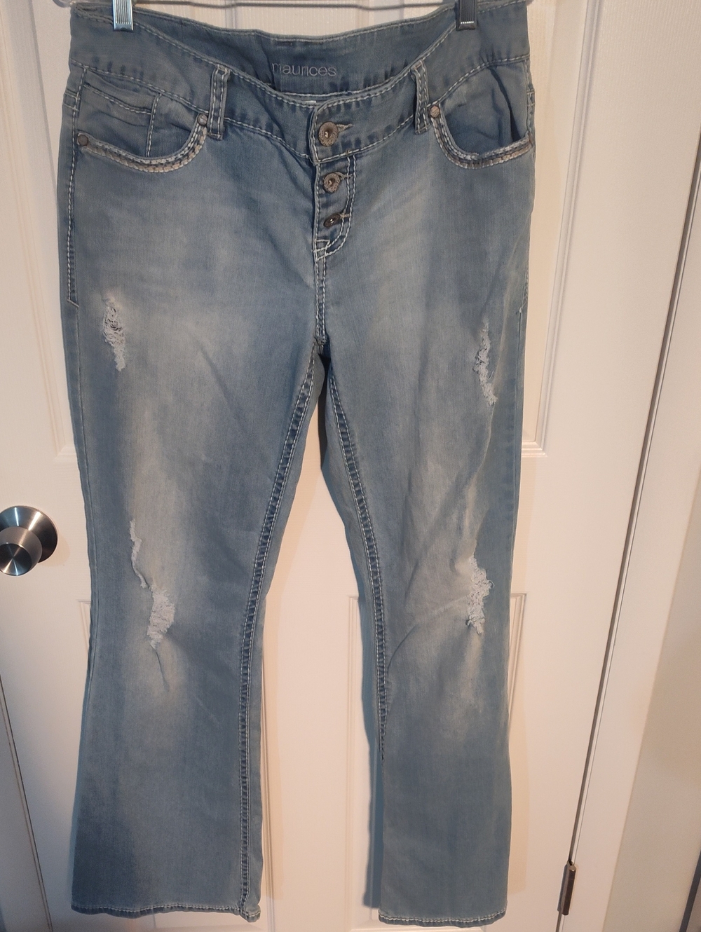 Maurices Light Blue Flare Jeans with Distressing